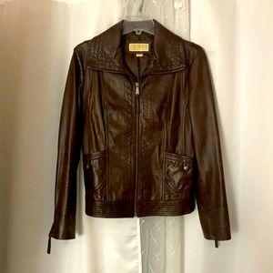 Michael Kors Brown Leather Jacket Size Lg.